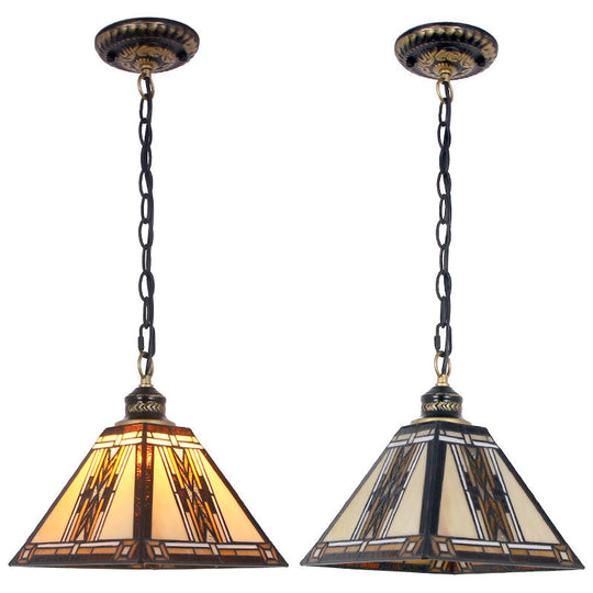 Mission Style Geometric Stained Glass Pendant Light