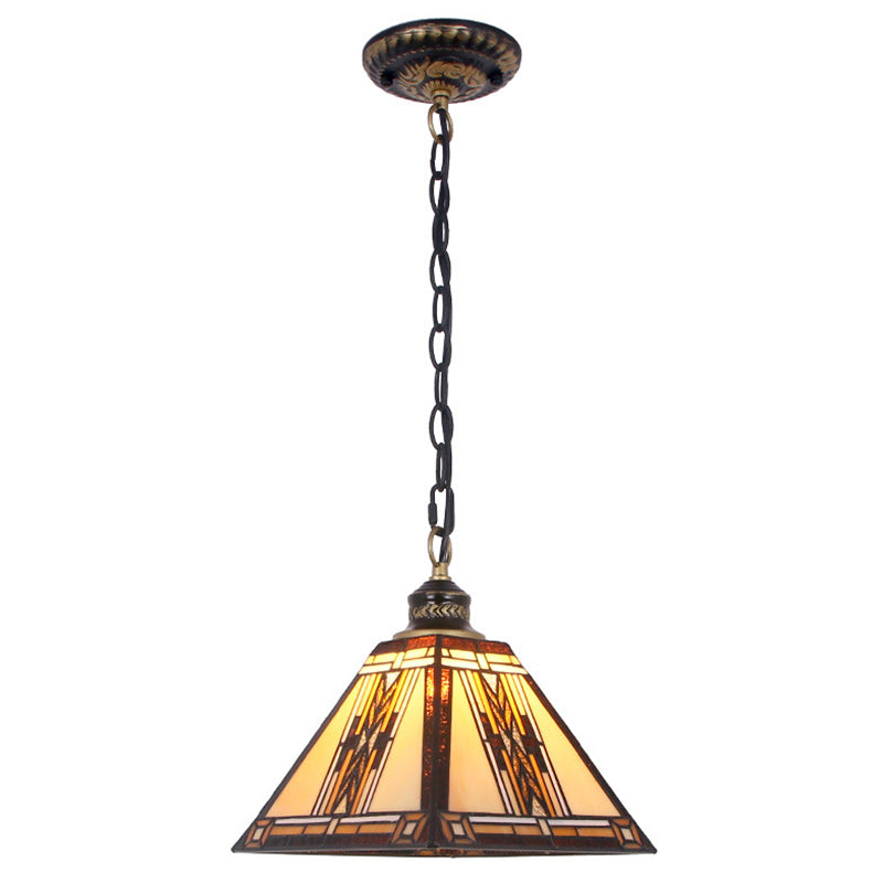 Mission Style Geometric Stained Glass Pendant Light Yellow