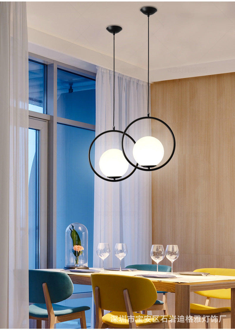 White Glass Pendant Light with Mid-Century Globe Design and Metal Ring