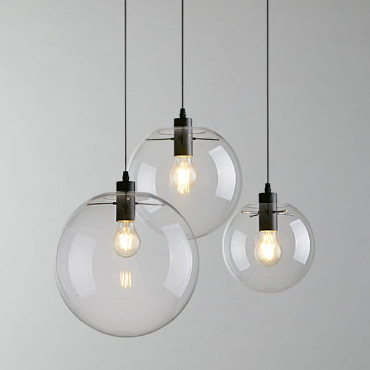 Modern Minimalist Clear Glass Pendant Light - Spherical Design Dining Room Hanging Lamp