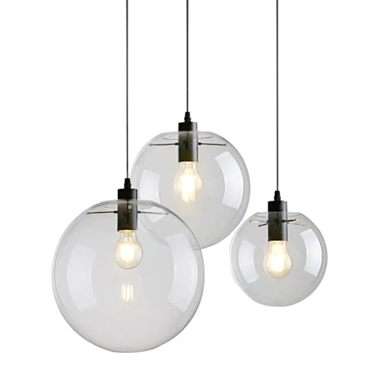 Modern Minimalist Clear Glass Pendant Light - Spherical Design Dining Room Hanging Lamp