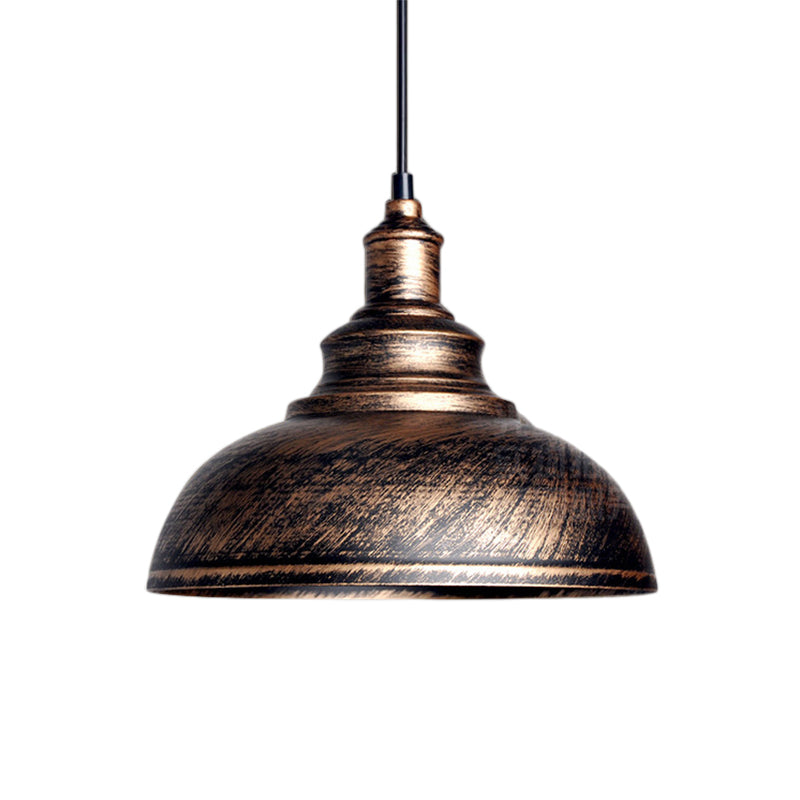 Adjustable Cord Pendant with Metal Dome Shade in Retro Black/Gray - 12"/14"/16" W