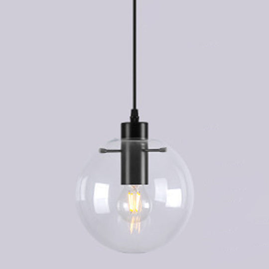 Modern Minimalist Clear Glass Pendant Light - Spherical Design Dining Room Hanging Lamp Black / 8