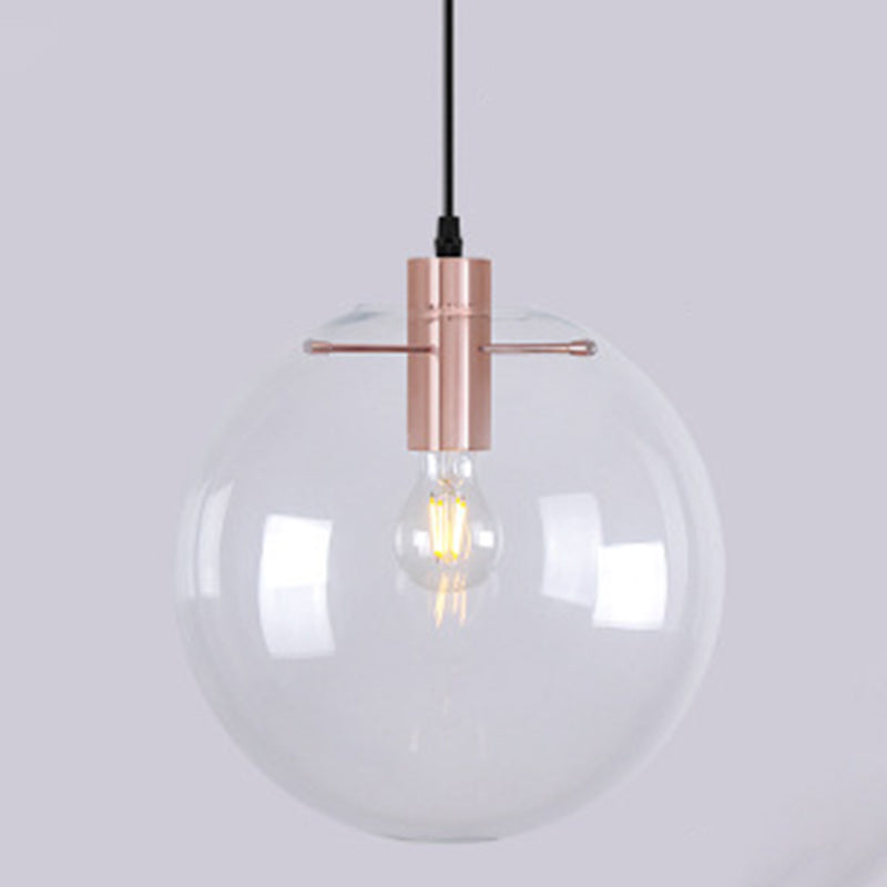 Modern Minimalist Clear Glass Pendant Light - Spherical Design Dining Room Hanging Lamp Rose Gold /