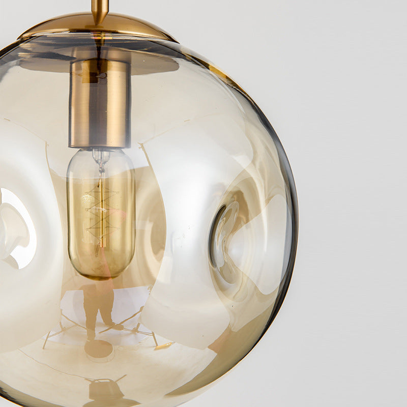 Modern Hand-Blown Glass Shade Pendant Light With Spherical Design Amber