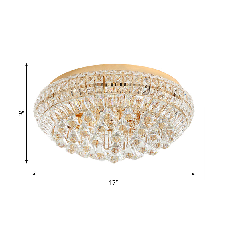 Plafonnier rond en cristal doré moderne avec 4 lumières pour plafond de chambre