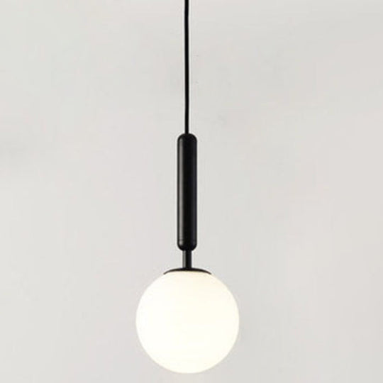 Mid-Century Hanging Glass Lamp With Globe Design - 1 Light Pendant For Bedroom Black / Milk White