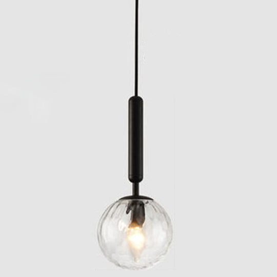 Mid-Century Hanging Glass Lamp With Globe Design - 1 Light Pendant For Bedroom Black / Clear