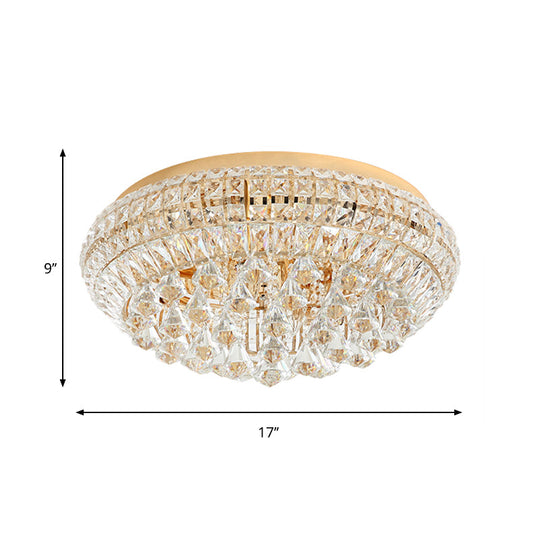 Modern Golden Round Crystal Flush Lamp With 4 Lights For Bedroom Ceiling