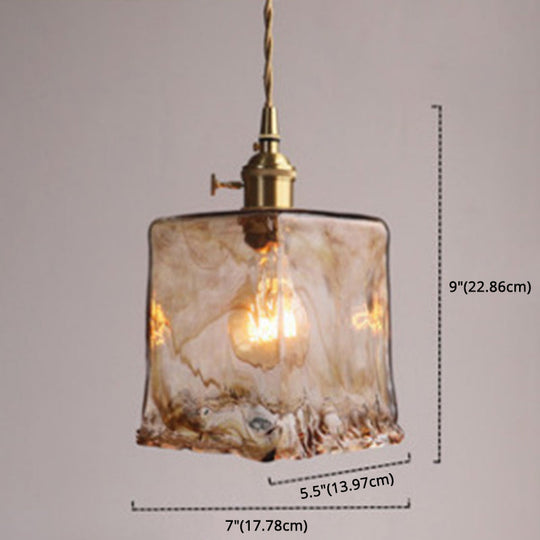 Vintage 1 Light Pendant  Lamp Amber Alabaster Glass Pendant Lighting  for Living Room