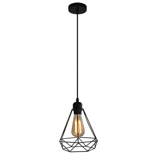 Diamond Iron Cluster Pendant: Nordic Retro 1-Light Black Restaurant Hanging Lamp