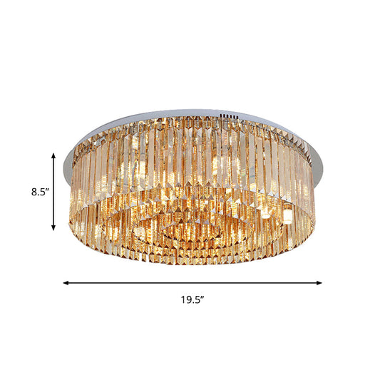 Sleek 4-Tier Round Amber Crystal Flushmount Ceiling Lamp For Living Room - 8/12-Light Simplicity