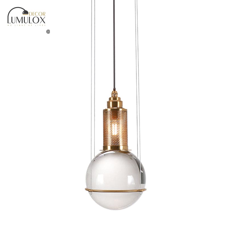 Minimalist Globe Crystal Shade Living Room Hanging Lamp Bronze Pendant Lighting