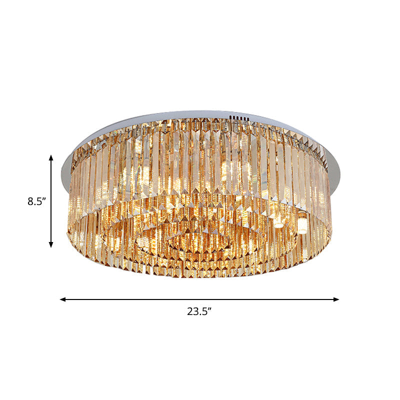 Sleek 4-Tier Round Amber Crystal Flushmount Ceiling Lamp For Living Room - 8/12-Light Simplicity