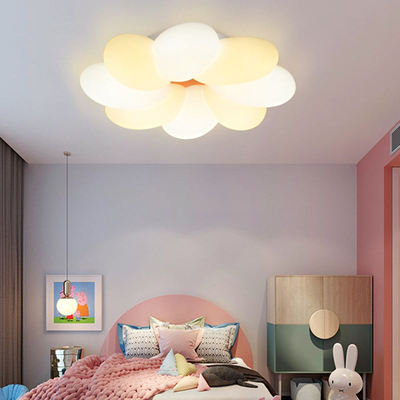 Kids Flower Flush Mount Lighting - 1 Light Plastic Ceiling Fixture for Girls Bedroom