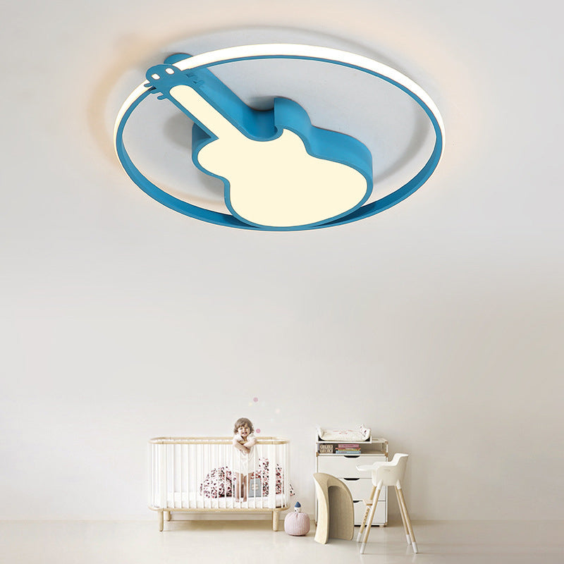 Creative Guitar Flush Mount Ceiling Light For Bedroom - 1 Metal Fixture