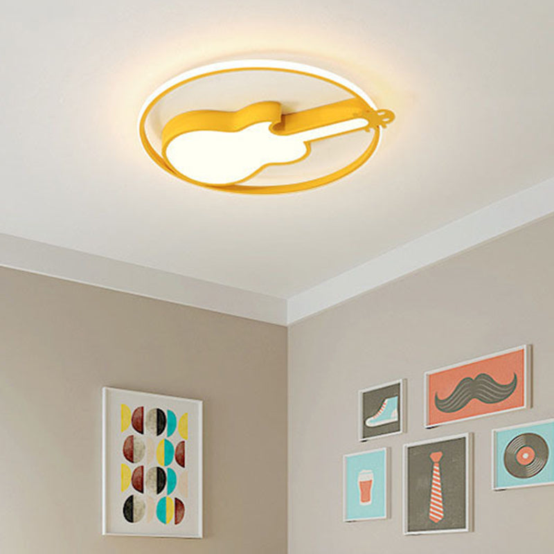 Creative Guitar Flush Mount Ceiling Light For Bedroom - 1 Metal Fixture