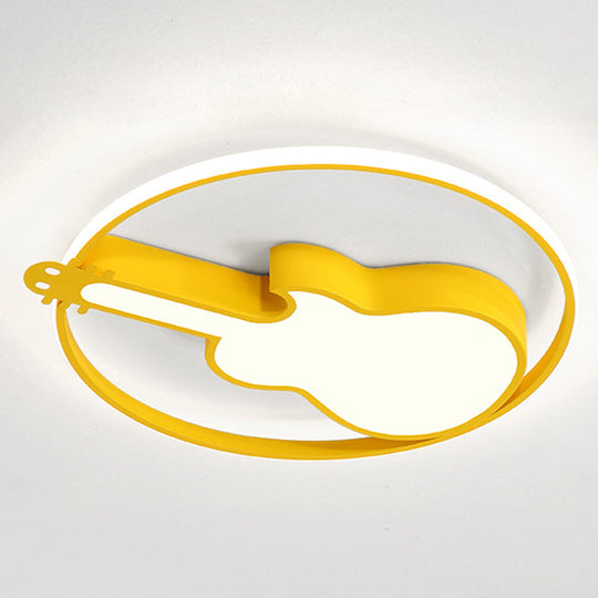 Creative Guitar Flush Mount Ceiling Light For Bedroom - 1 Metal Fixture Yellow / 18 Warm