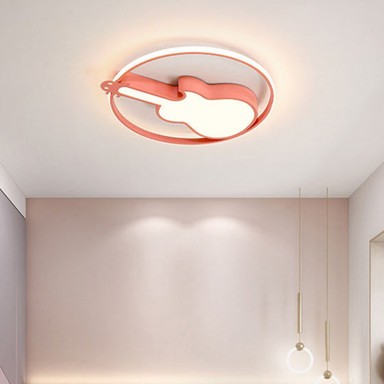 Creative Guitar Flush Mount Ceiling Light For Bedroom - 1 Metal Fixture