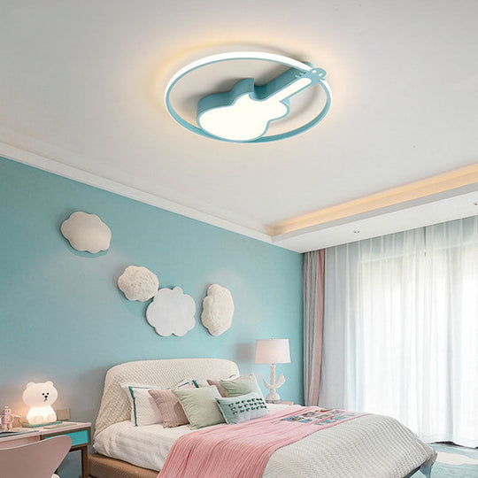 Creative Guitar Flush Mount Ceiling Light For Bedroom - 1 Metal Fixture