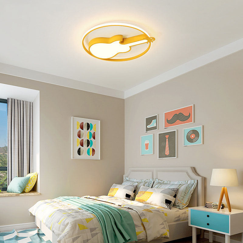 Creative Guitar Flush Mount Ceiling Light For Bedroom - 1 Metal Fixture