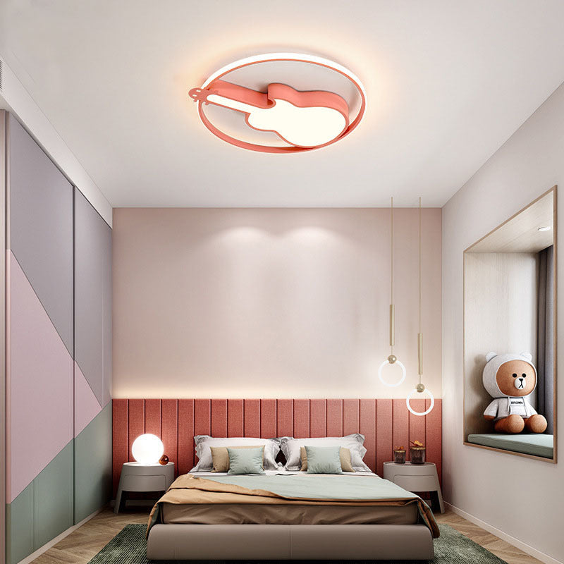 Creative Guitar Flush Mount Ceiling Light For Bedroom - 1 Metal Fixture