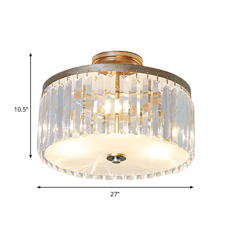 3-Light Crystal Drum Flush Mount Ceiling Lamp in Chic Gold/Silver/Black for Dining Room