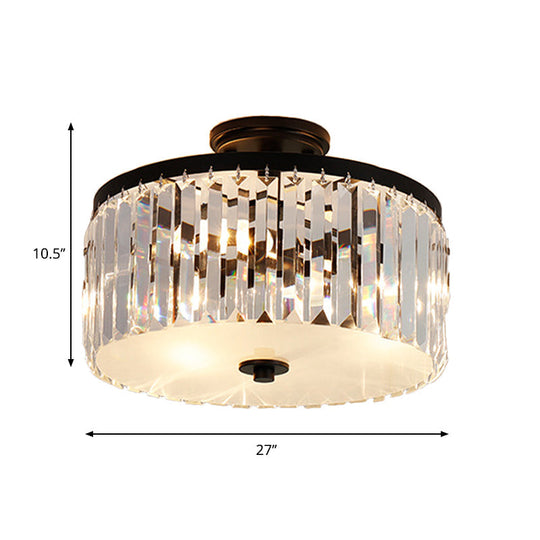 3-Light Crystal Drum Flush Mount Ceiling Lamp in Chic Gold/Silver/Black for Dining Room