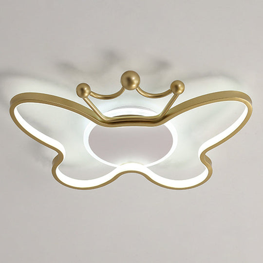 Butterfly Semi Flush Ceiling Lights - Cartoon Aluminum Chandelier For Kids Bedroom Gold / 19.5 White