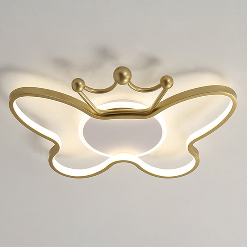 Butterfly Semi Flush Ceiling Lights - Cartoon Aluminum Chandelier For Kids Bedroom Gold / 19.5 Third