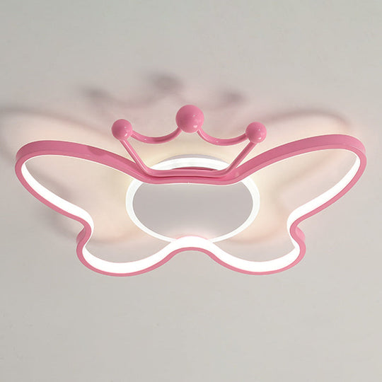 Butterfly Semi Flush Ceiling Lights - Cartoon Aluminum Chandelier For Kids Bedroom Pink / 19.5 Third