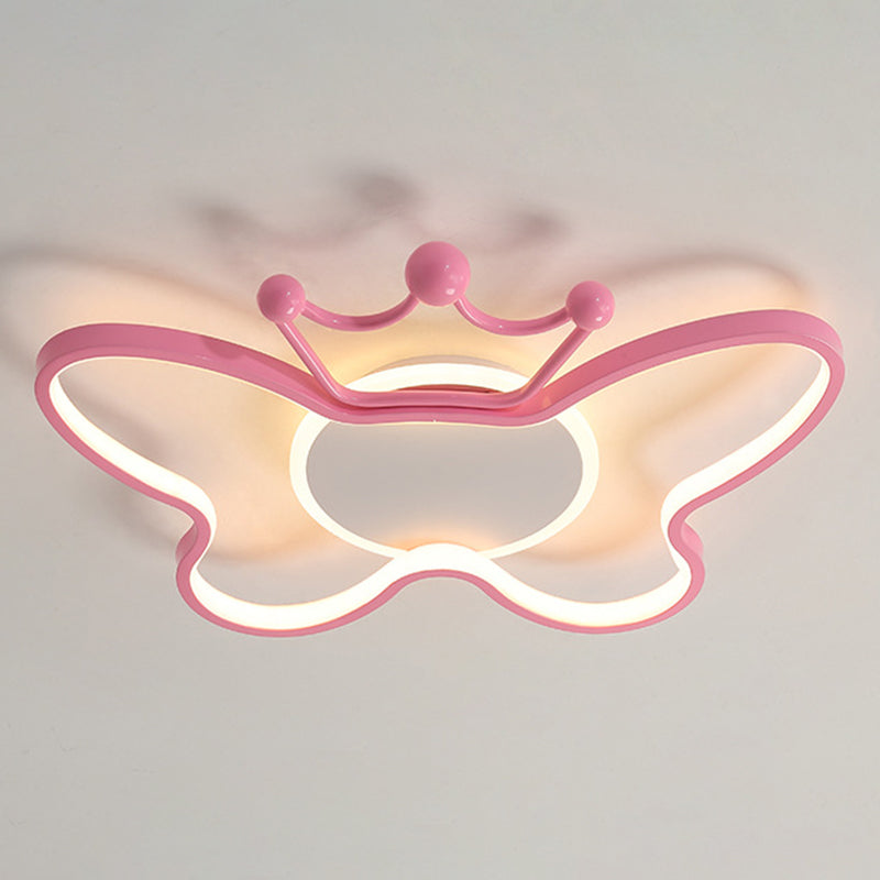 Butterfly Semi Flush Ceiling Lights - Cartoon Aluminum Chandelier For Kids Bedroom Pink / 19.5 Warm