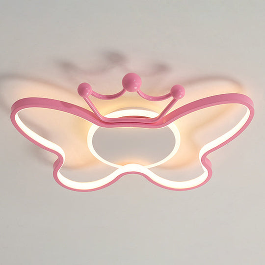 Butterfly Semi Flush Ceiling Lights - Cartoon Aluminum Chandelier For Kids Bedroom Pink / 19.5 Warm