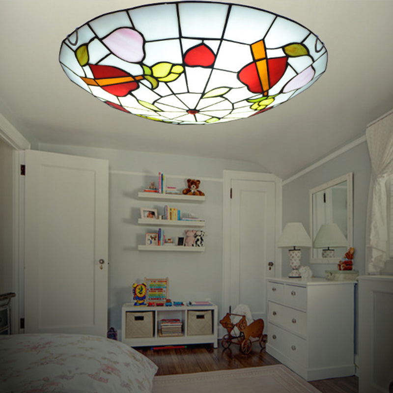 Tiffany-Style Stained Glass Dome Flush Mount Spotlight With Multiple Lights