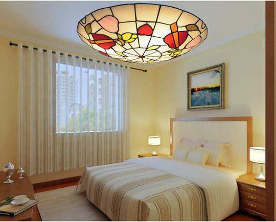 Tiffany-Style Stained Glass Dome Flush Mount Spotlight With Multiple Lights