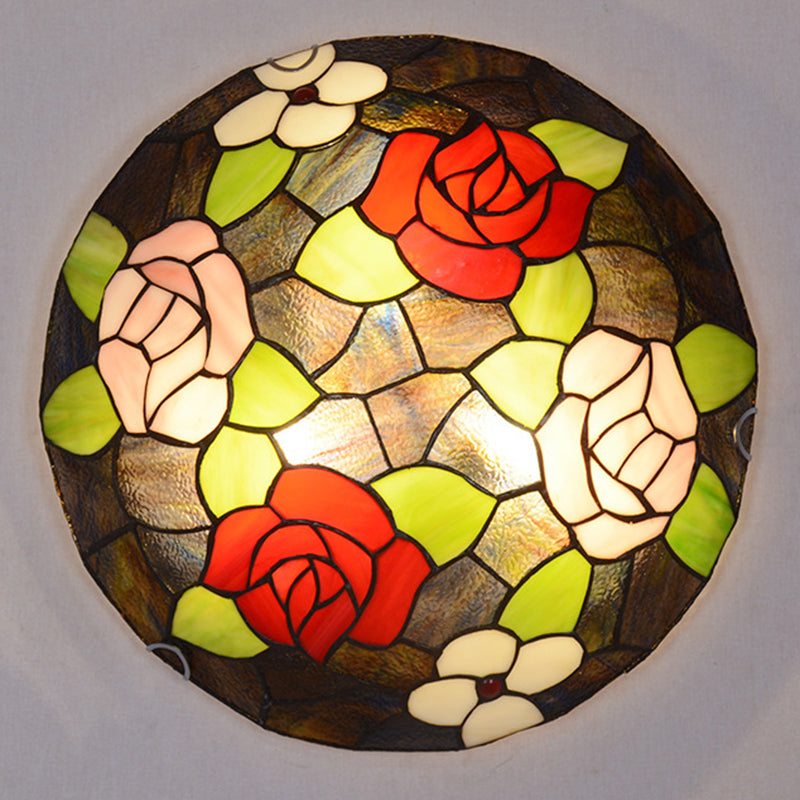 Stained Glass Tiffany Floral Flush Mount Ceiling Light Fixture