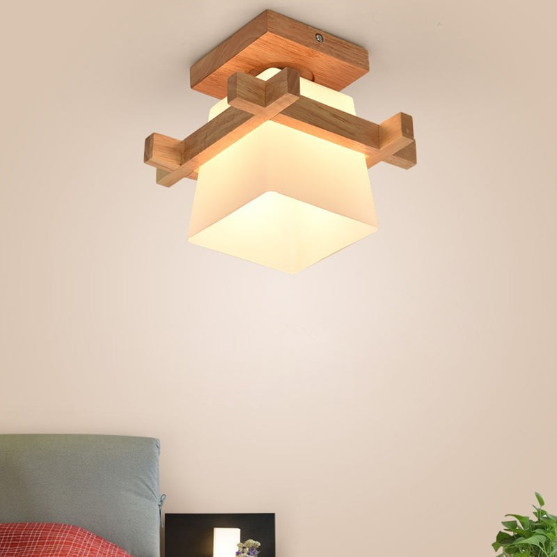 Contemporary Frosted Glass Semi-Flush Chandelier for Hallway Ceiling Mount