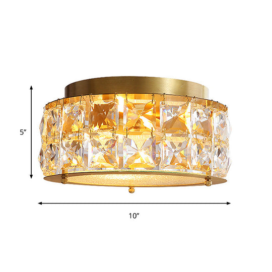 Minimalist Crystal Flush Mount with 4 Golden Lights - 10" round