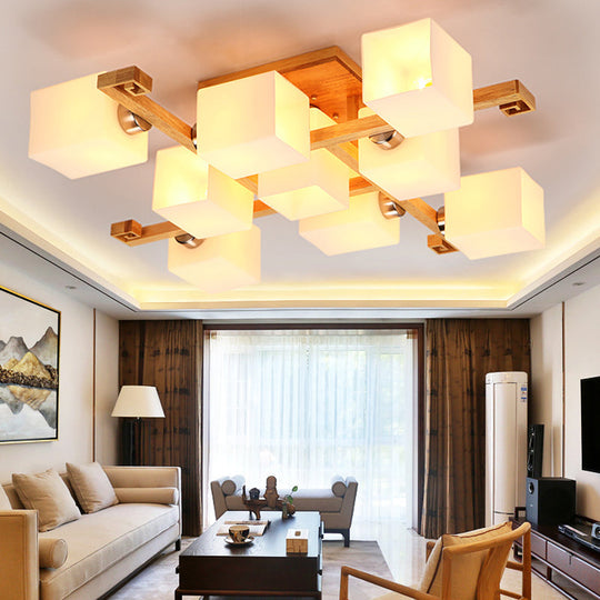 Modernist White Glass Flush Mount Ceiling Light for Living Room - Stylish Splicing Squares Design