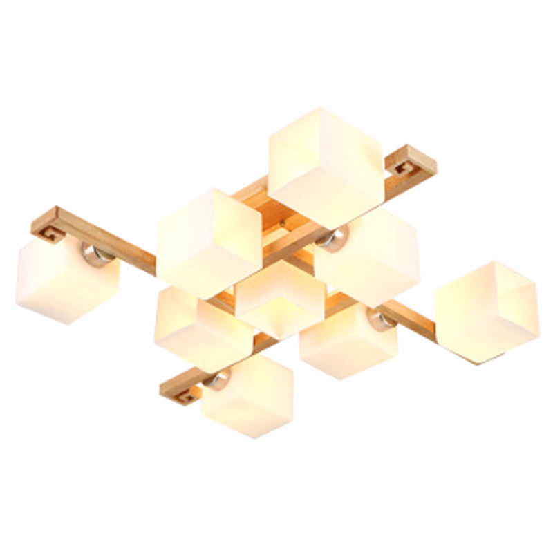 Modernist White Glass Flush Mount Ceiling Light for Living Room - Stylish Splicing Squares Design