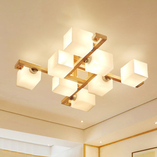 Modernist White Glass Flush Mount Ceiling Light for Living Room - Stylish Splicing Squares Design