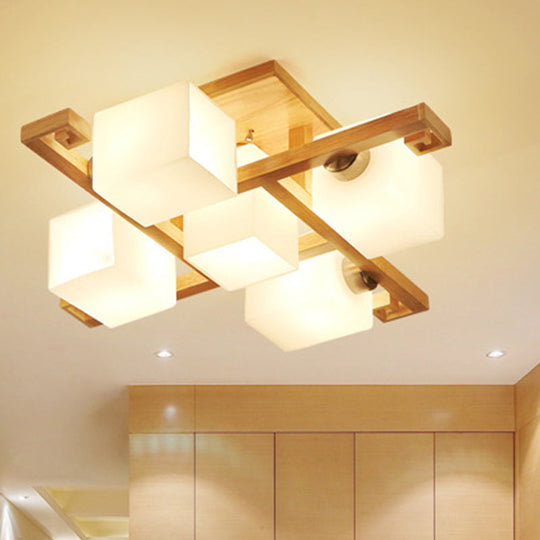 Modernist White Glass Flush Mount Ceiling Light for Living Room - Stylish Splicing Squares Design