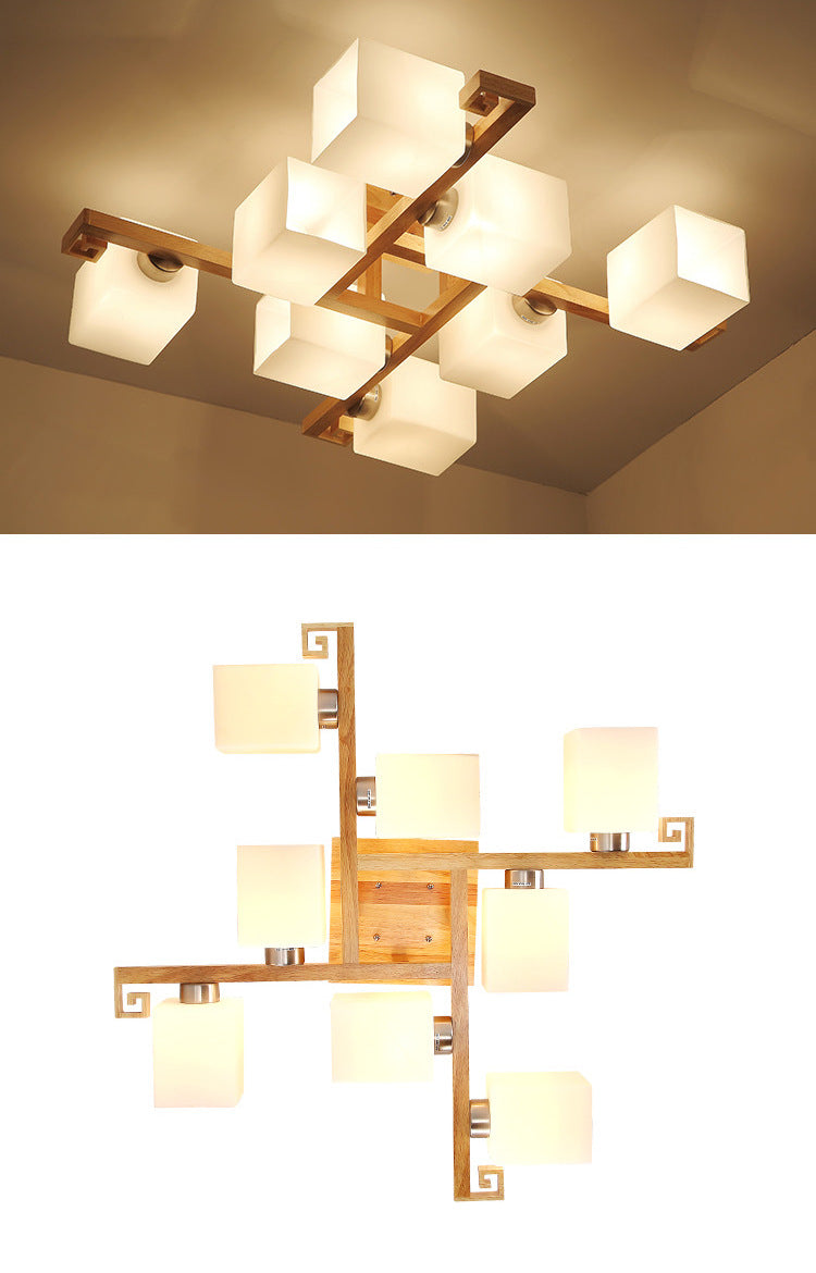 Modernist White Glass Flush Mount Ceiling Light for Living Room - Stylish Splicing Squares Design