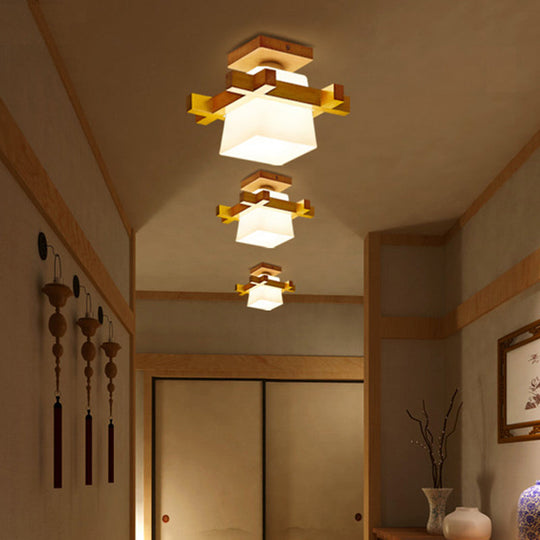 Ultra-Contemporary 1-Light White Glass Semi Flush Chandelier Ceiling Light for Hallway