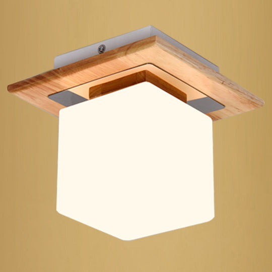 Ultra-Contemporary 1-Light White Glass Semi Flush Chandelier Ceiling Light For Hallway Wood /