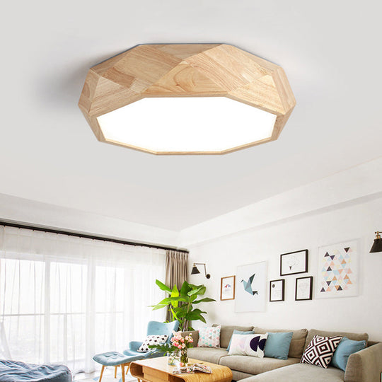 Contemporary Diamond Flush Mount Bedroom Ceiling Light Wood / 18 White