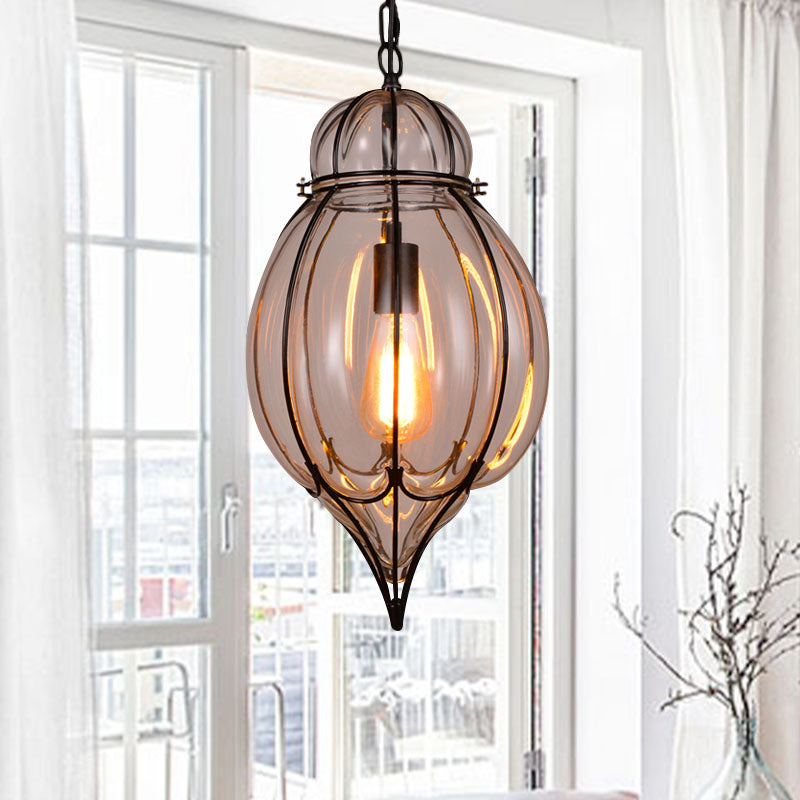 Industrial Style Teardrop Glass Pendant Light - Black Ideal For Restaurant Clear / B