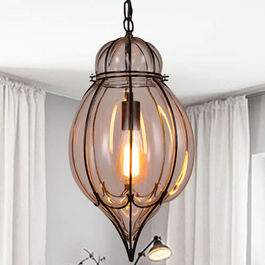 Industrial Style Teardrop Glass Pendant Light - Black Ideal For Restaurant