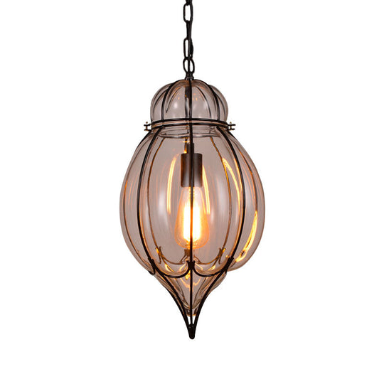 Industrial Style Teardrop Glass Pendant Light - Black Ideal For Restaurant