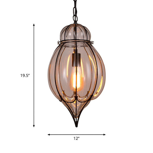 Industrial Single Pendant Light with Clear Glass Teardrop and Black Finish for Restaurants